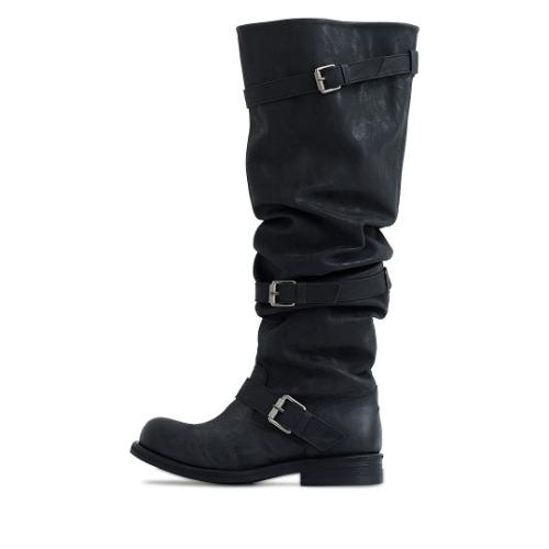 [3rd Pre-order] Knee-High Slouchy Boots_Washed Black