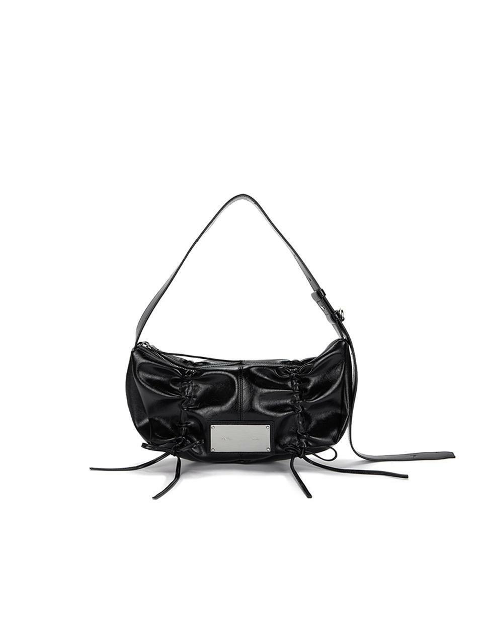 [신상단독할인]HALF SHIRRING RIBBON ROUND BAG IN BLACK