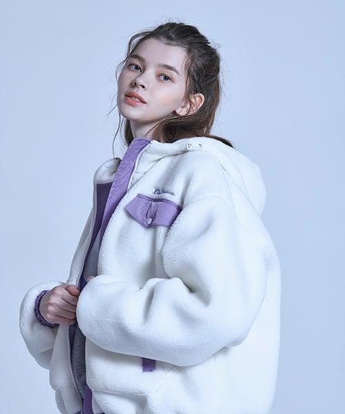 여성 브랜드 네이밍 후드 후리스 점퍼 아이보리 BLDJP961FIV