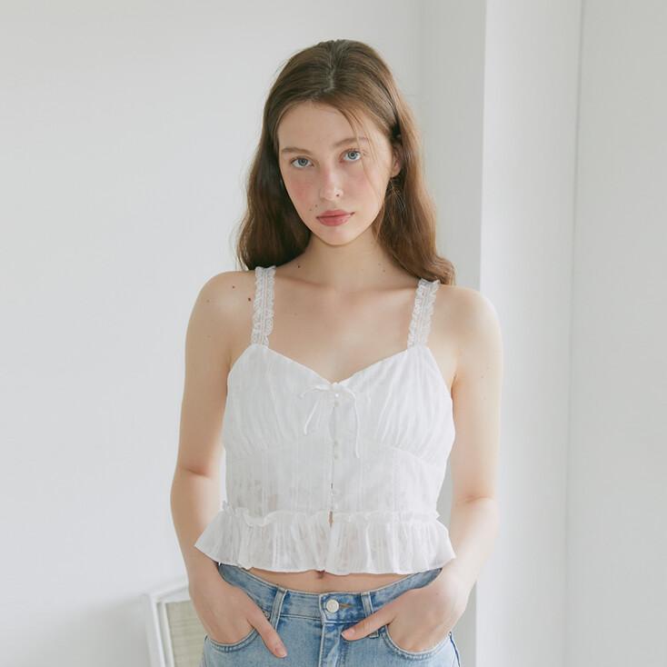 LACE FRILL SLEEVELESS TOP (WHITE)