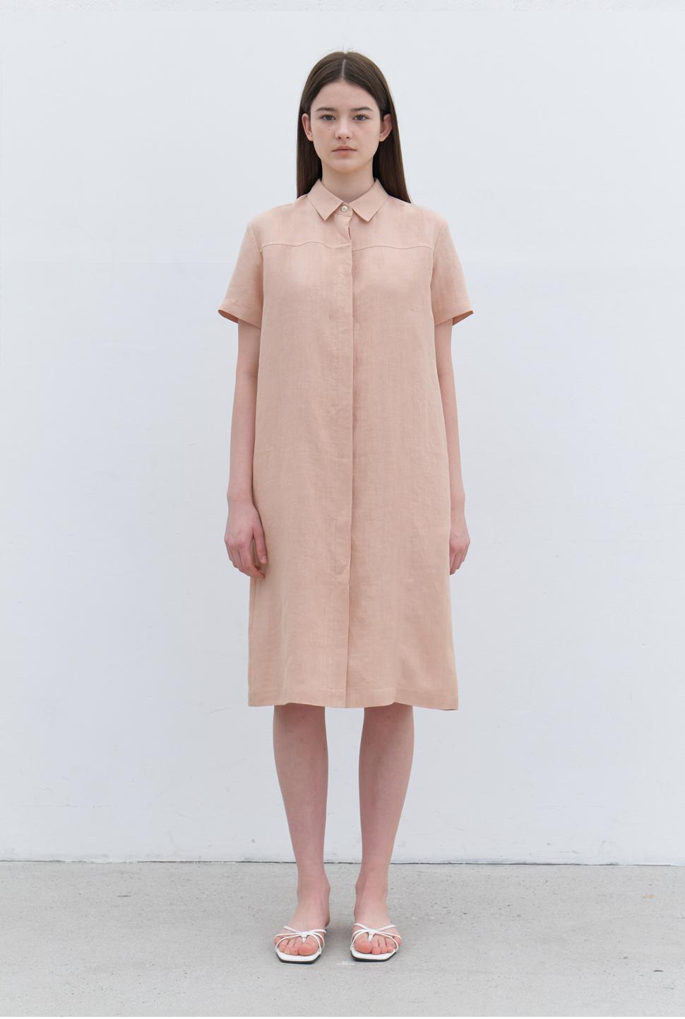 linen hidden button dress-indi pink