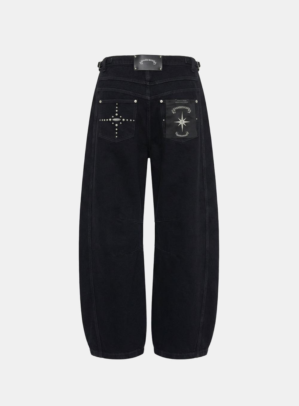 [w-pts26-014] Star-Studded Barrel Pants - Black