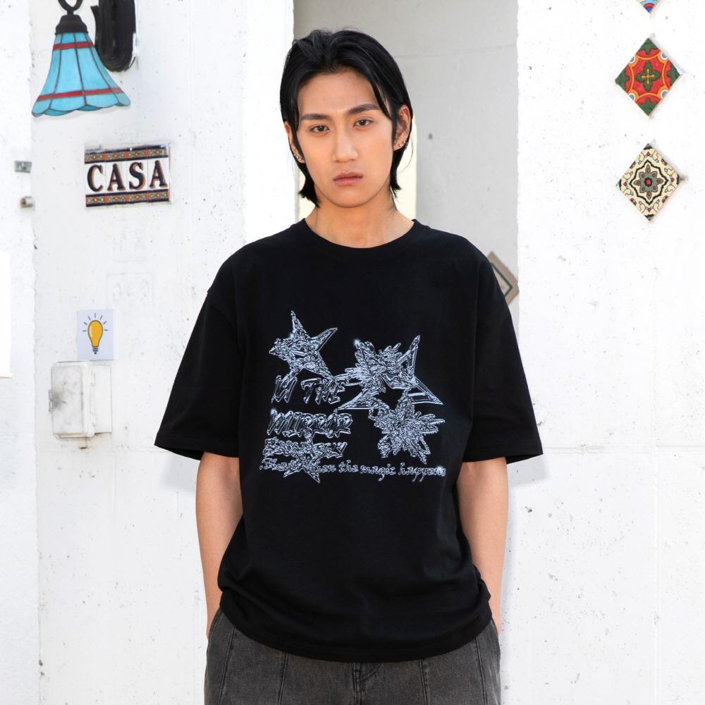 XTT084 스타 미러 반팔 티셔츠 (BLACK)