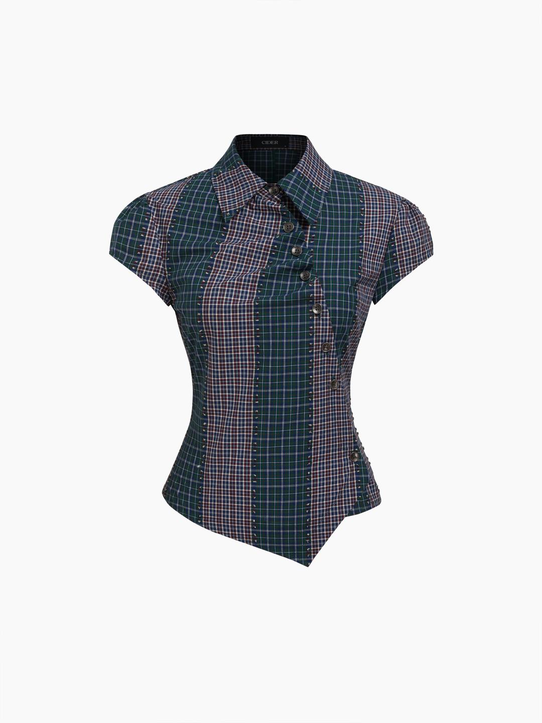 100% Cotton Asymmetrical Button Two Tone Patched Shirt