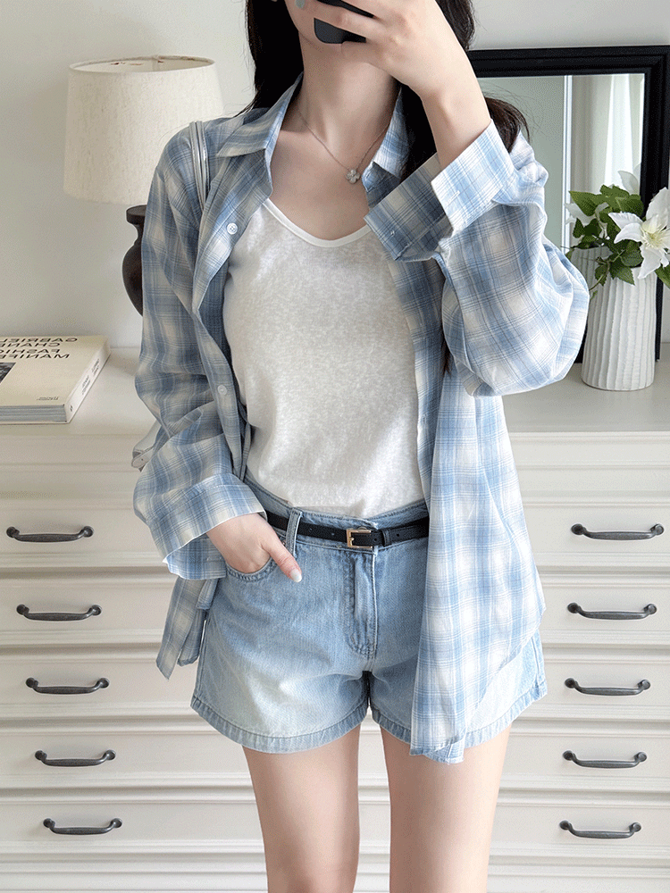 (나시set) 블로 루즈핏 체크 셔츠