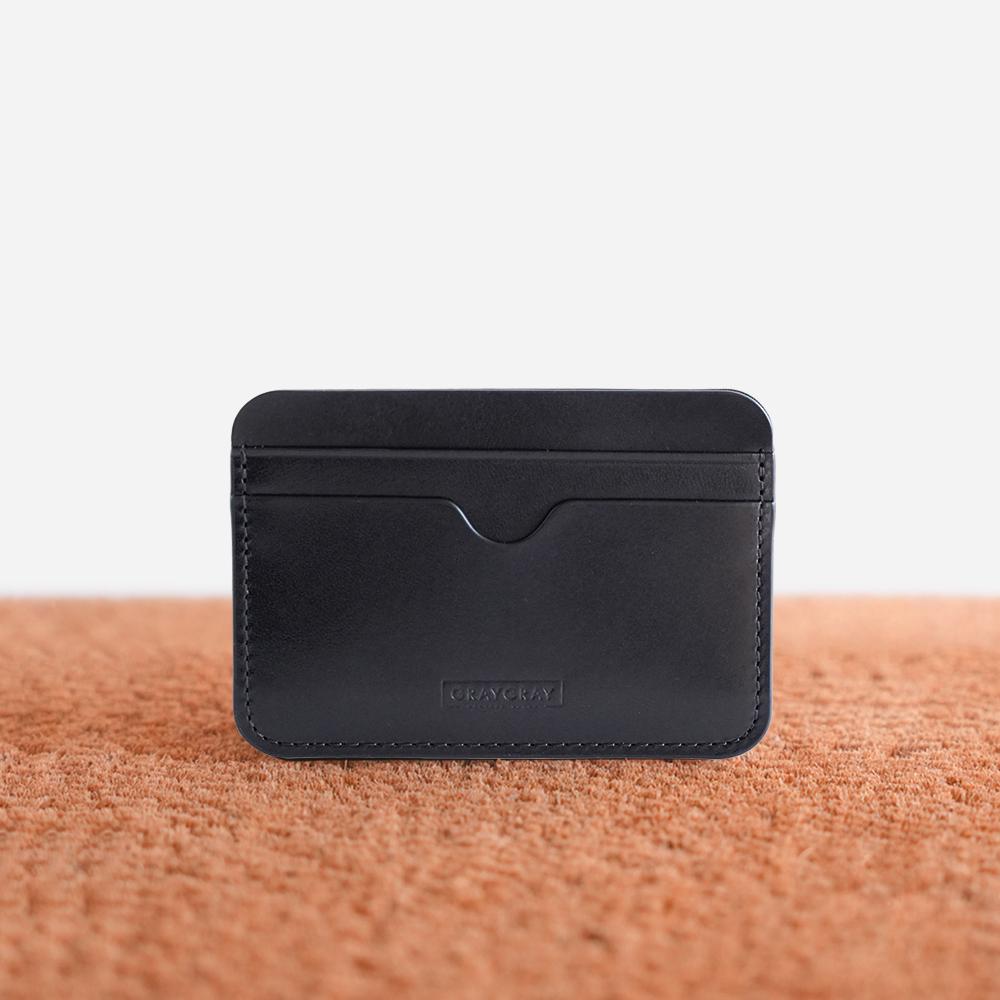 Italian Pebble Card Wallet Bright Black
