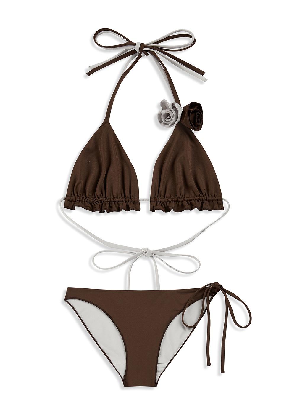 FLOWER STRAPPY BIKINI, BROWN