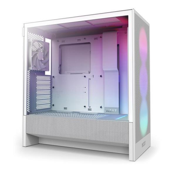 NZXT H5 Flow RGB 2024 - 컴팩트 ATX 미드타워 PC 게이밍 케이스 - 높은 공기 흐름 - F360 RGB 코어(CV) 포함 - 360mm 전면 및 240mm 상단 라디에이터 지원 - 케이블 관리 - 강화 유리 - 화이트