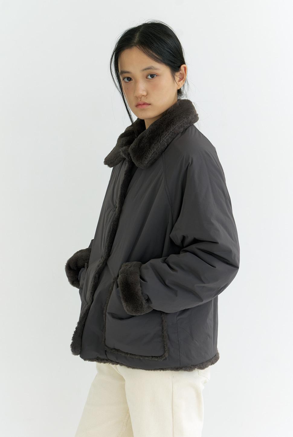 fur reversible jacket-charcoal