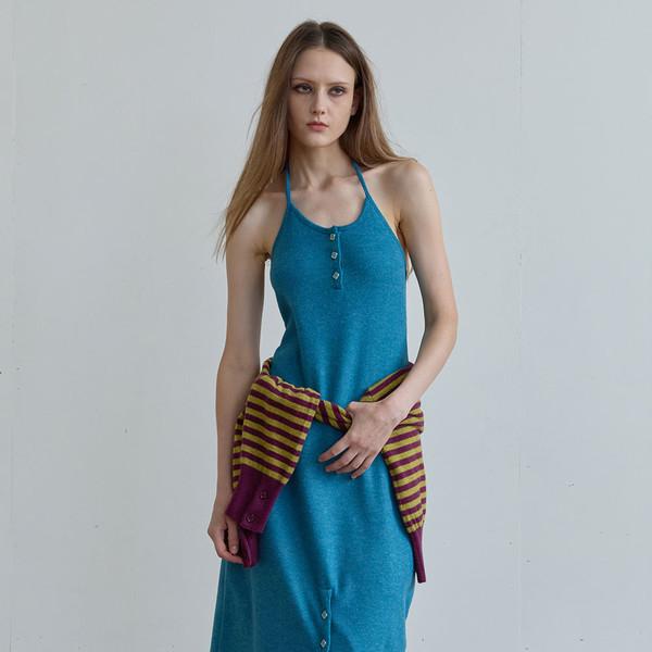 BUTTON HALTER NECK DRESS / teal