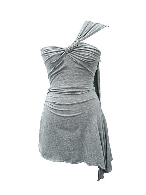 [CLaddA] evening shirring top, stone gray