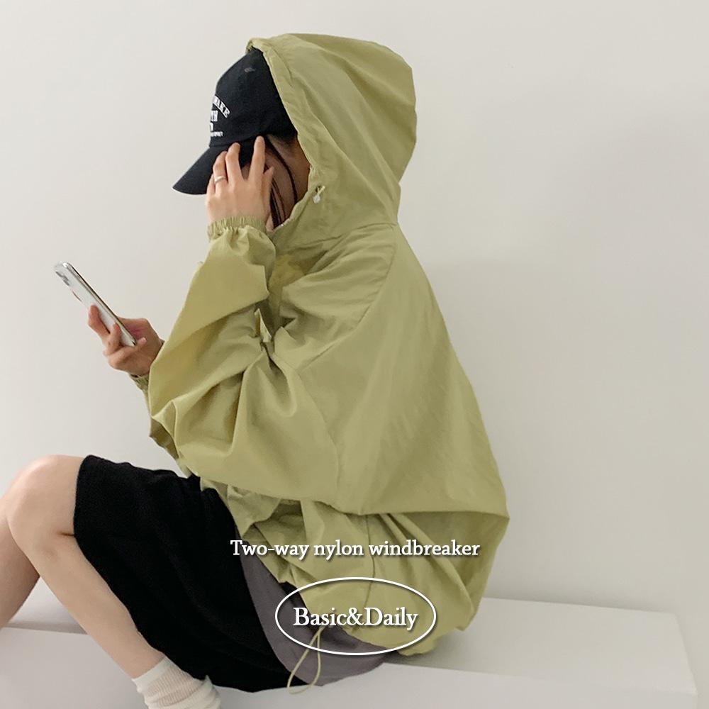 키키러브 *여름/장마룩☔🚀당일출고[💙기획/4계절,살안타템] 시원하고 가벼운, 샌디 오버핏 썸머 나일론 스트링 후드 바람막이 자켓 윈드브레이커 - 8color