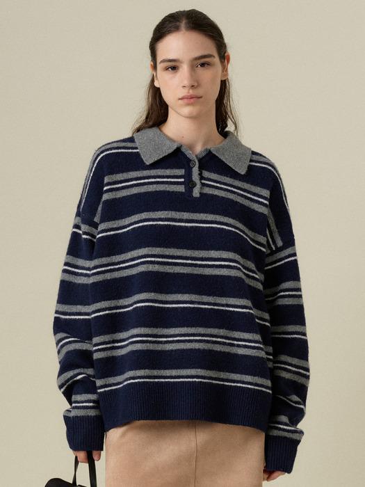 HERRY STRIPE KNIT_NAVY