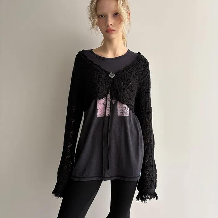 BUTTON RAW EDGE SCASI BOLERO / black