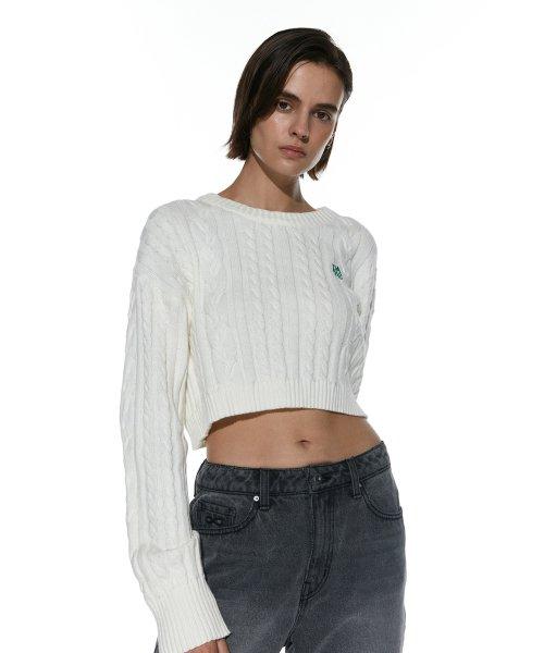 케이블 크롭 니트 화이트