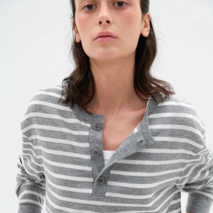 [2nd 리오더] Hope ramie henly t-shirt_grey stripe