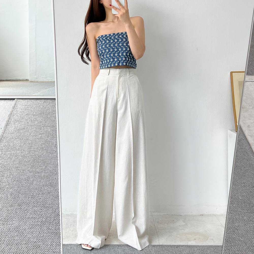 섹시 데님 플라워 자수 스카프 탑 블라우스 휴양지룩 2color