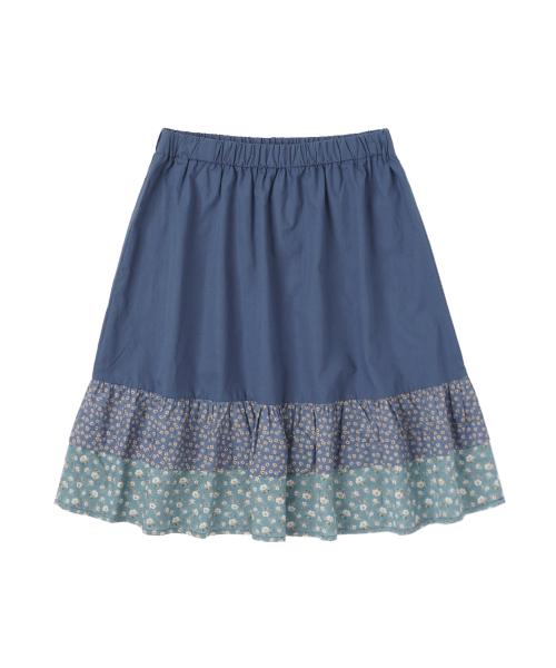 Floral Tiered Skirt - Navy