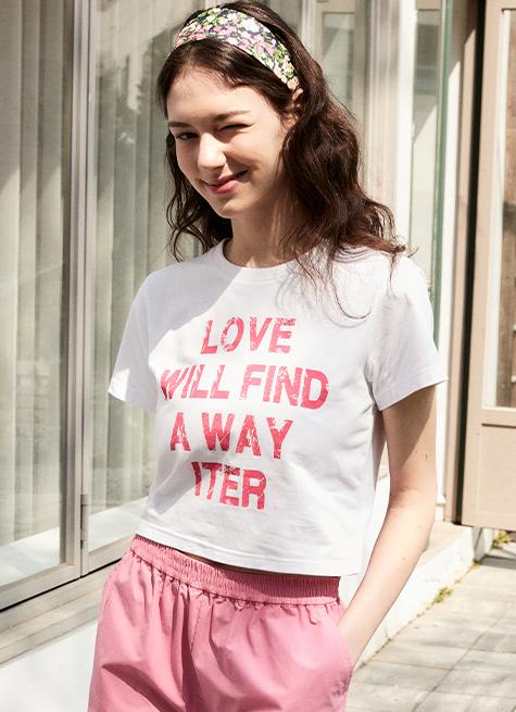 VINTAGE PRINTED LOVE CROP T-SHIRT_WHITE PINK