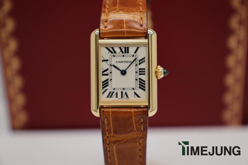 까르띠에 탱크 루이 금 가죽 여성시계 22MM 쿼츠 2442