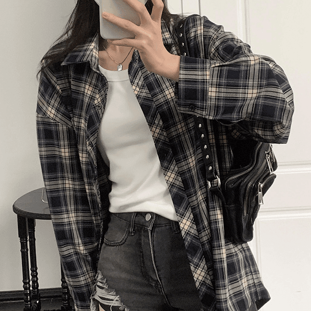 펠리 어텀체커 오버핏 체크 셔츠 남방