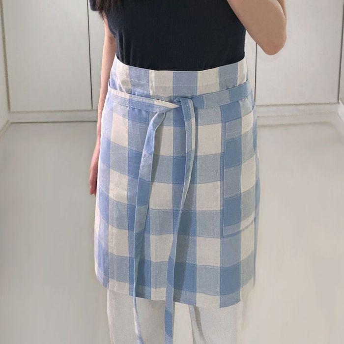 Check half apron / Sky blue 앞치마