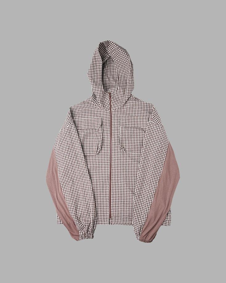 FABRIC MIX BROWN CHECK JACKET