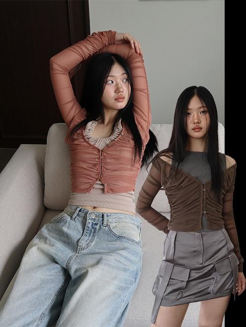 WAVY SHIRRING CARDIGAN, 2color