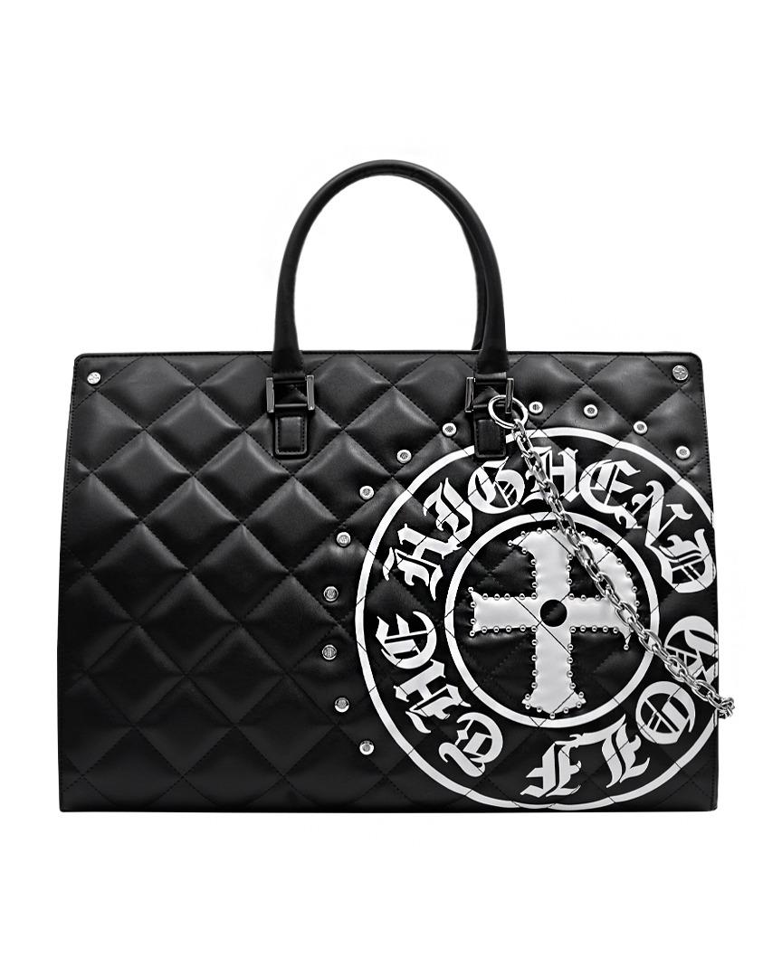 Signature Logo Chain Metallic Quilting Boston Bag : Women's Black (PA0GOF103BK)