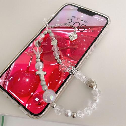 [무배] 딸기 투명 실버 나비 십자가 하트 폰 스트랩