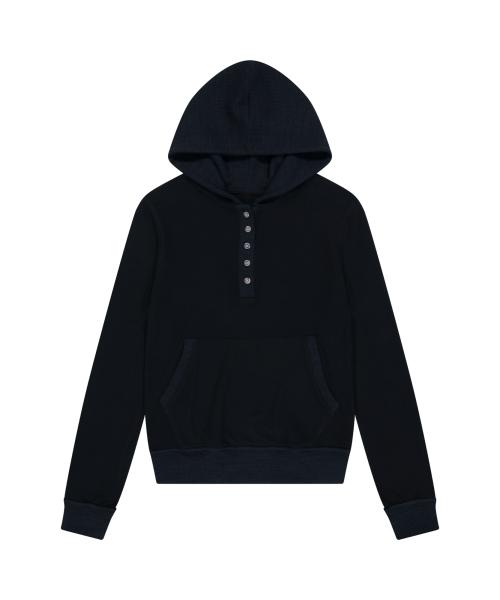 Contrast Logo Button Hoodie (Black)
