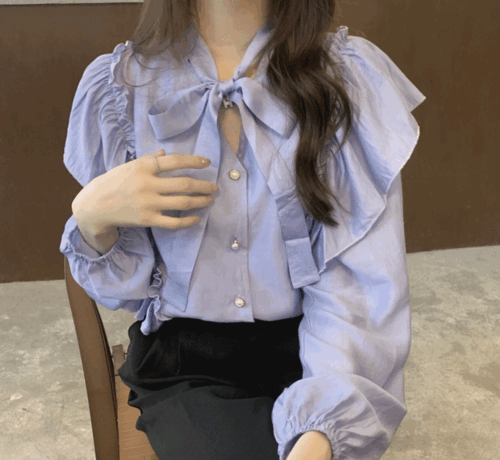 유어드림 리본 스카프 프릴 브이넥 블라우스
