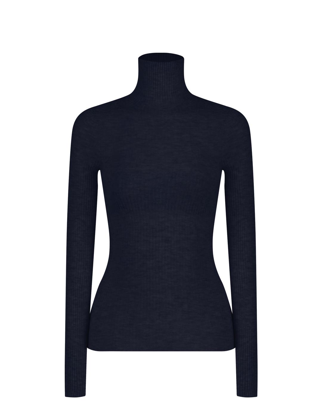 RIBBED HIGH-NECK TOP IN MIXED WOOL / NAVY