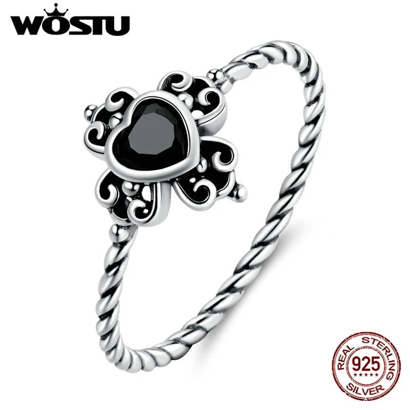 WOSTU 925 스털링 실버 하트 스페이드 반지 빛나는 지르콘 기하학적 손가락 반지 우아한 실버 주얼리 CQR746