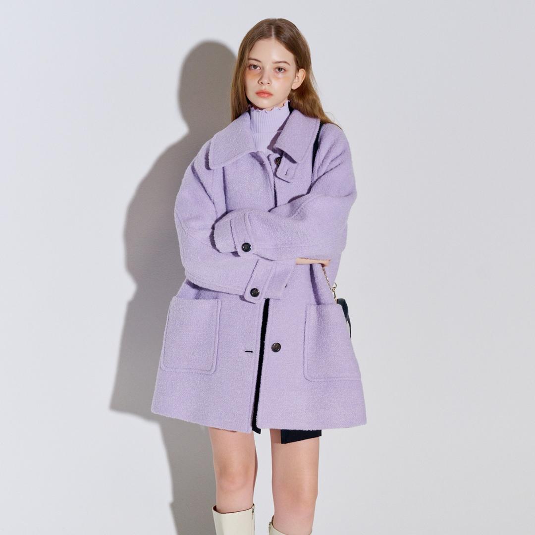 Boucle Herringbone Half Wool Coat Lavender