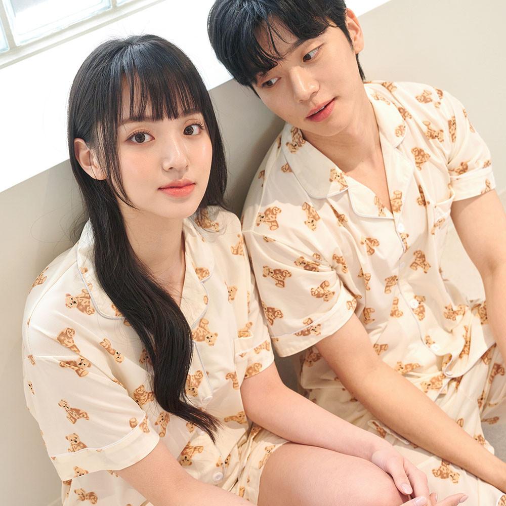 [라스트특가] 도씨 커플잠옷 곰돌이잠옷 파자마 홈웨어 에어핏 테디 반팔 상하세트