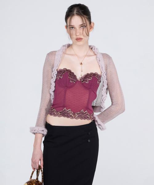 Fur Trimming Glitter Shrug Lavender