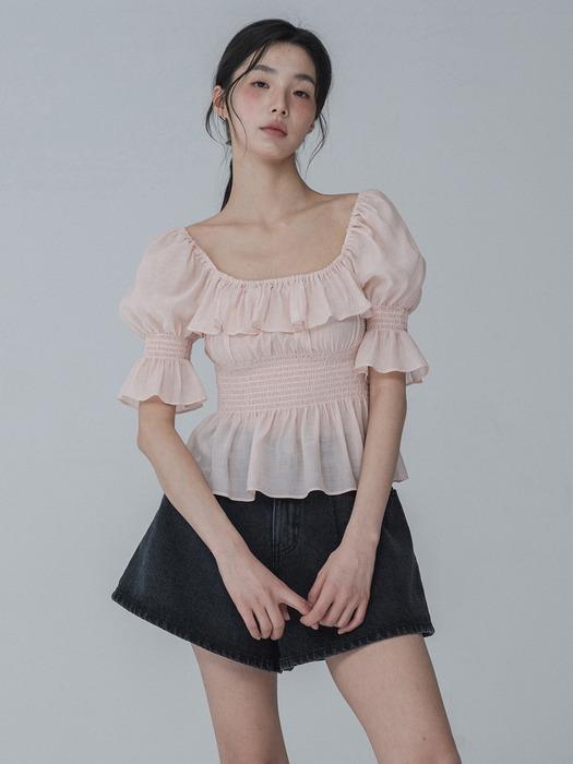 OFF-SHOULDER RUFFLE SMOCK BLOUSE_PINK