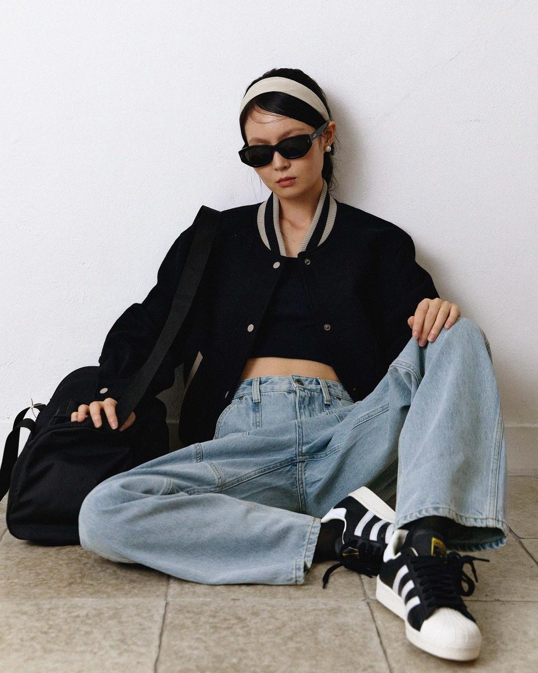 Zoey cropped varsity jacket - black