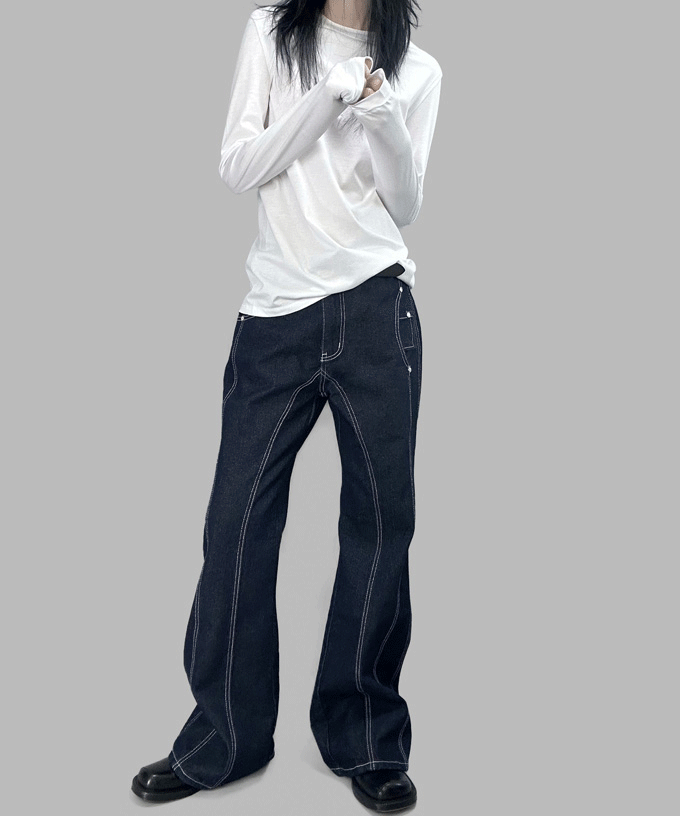 언발포켓 절개데님