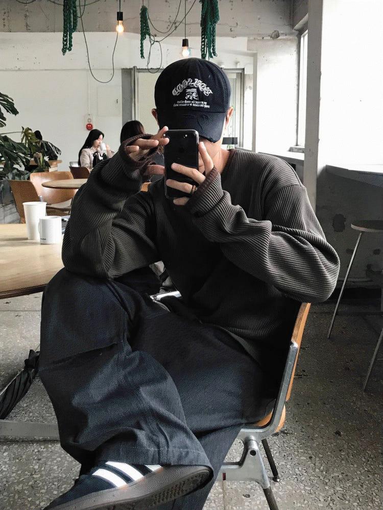 에이 핑거홀 헨리넥 와플티  4C