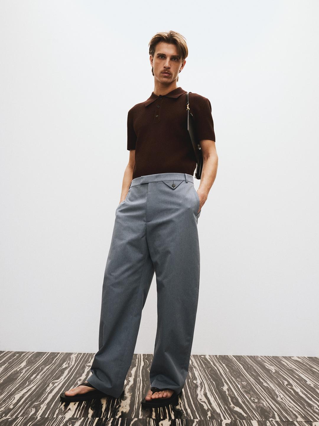 CURVED SEAM DETAIL PANTS (DUSTY BLUE)
