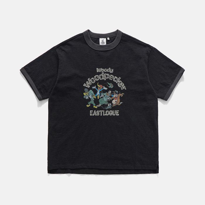 WOODY FRIENDS RINGER T-SHIRT / BLACK&GREY