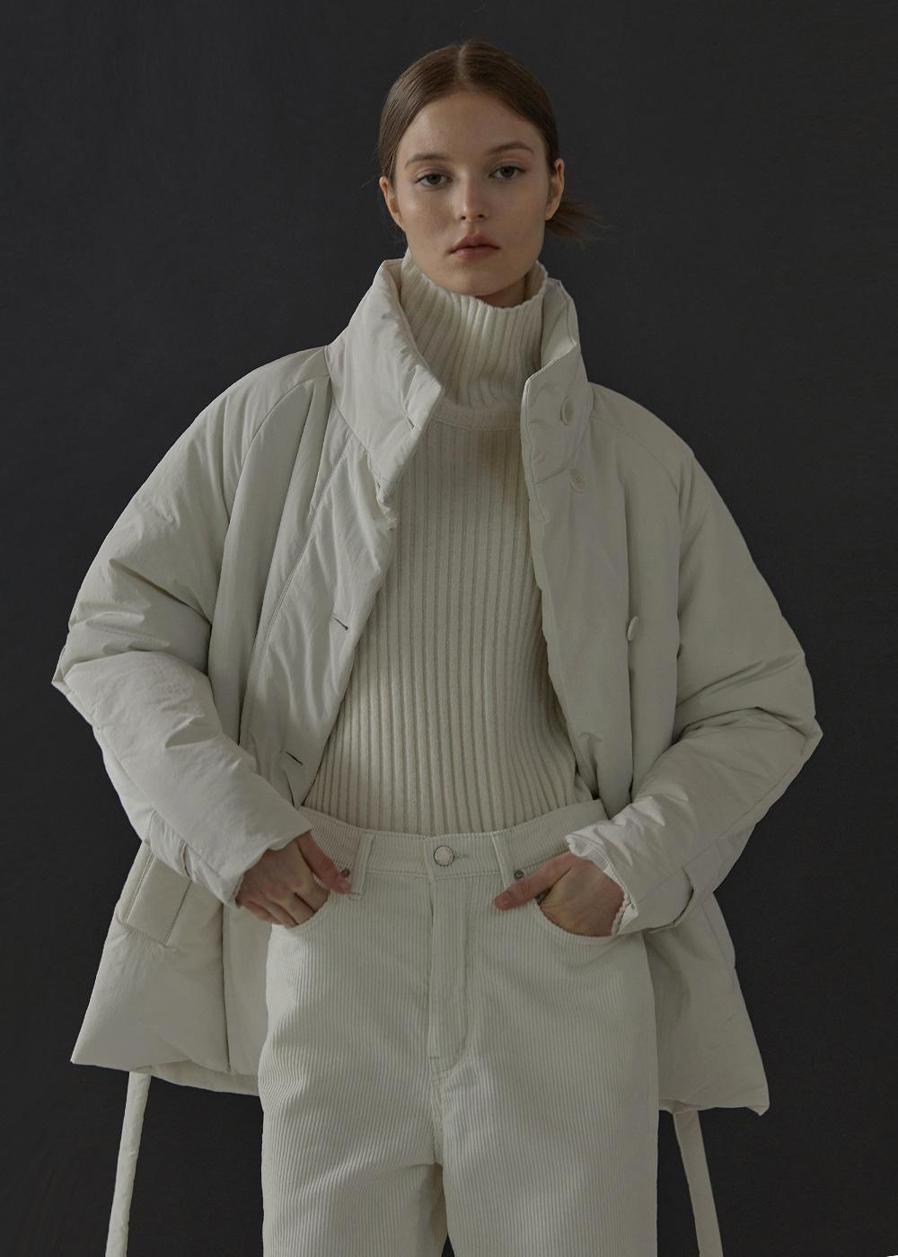 High neck half padding coat (ivory)