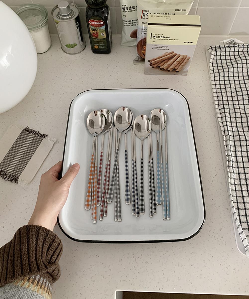 [피클샵] 체크 세라믹 수저 세트 (6color)