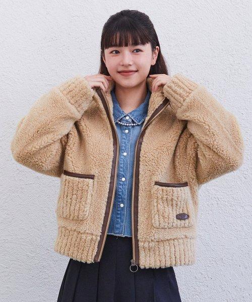 우먼 시어링 집업 자켓 베이지