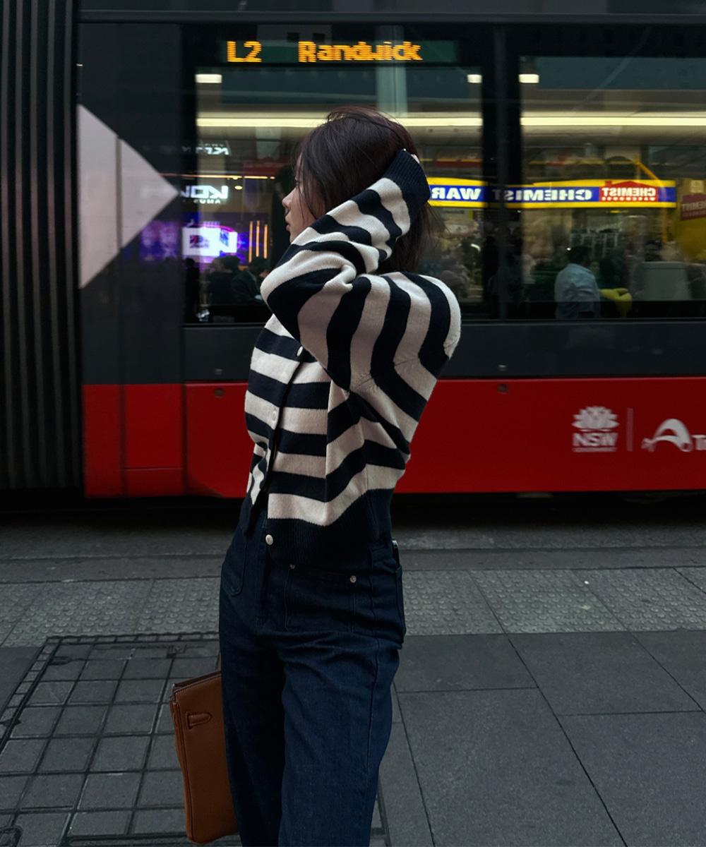 [WOOL60] 파인 스트라이프 캐시 니트 가디건 / 4color