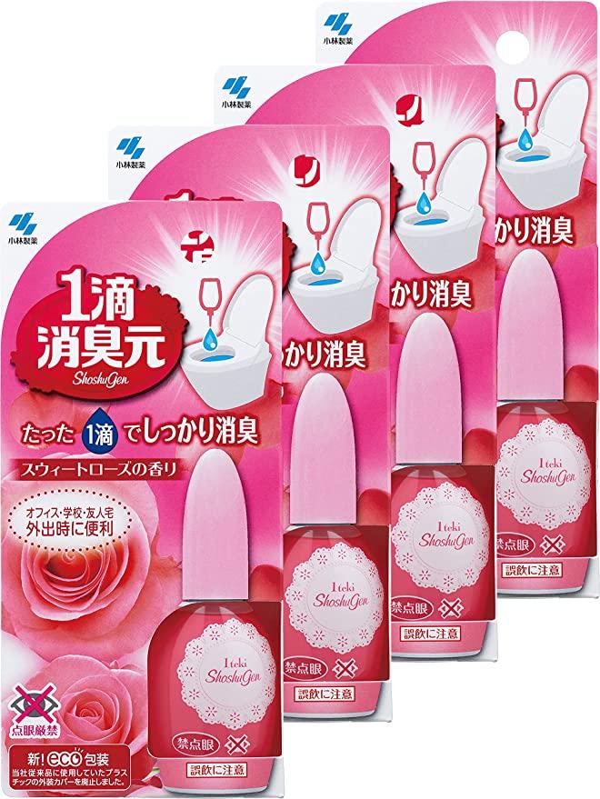 Kobayashi Pharmaceutical Single Drop Deodorizer, Sweet Rose Scent, Deodorizing Air Freshener, For Toilets, 0.7 fl oz (20 ml), Approx. 640 Drops, 4 Packs (Bonus Included)