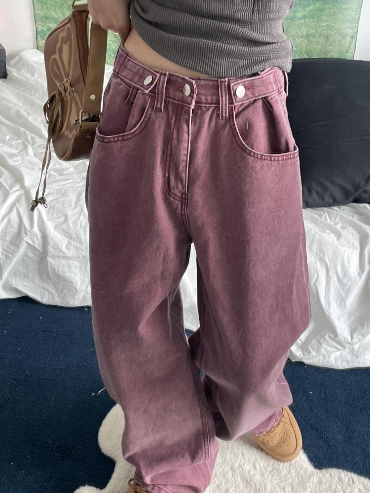 어텀 무드 피그 버튼 비죠 데님 팬츠(khaki,burgundy)