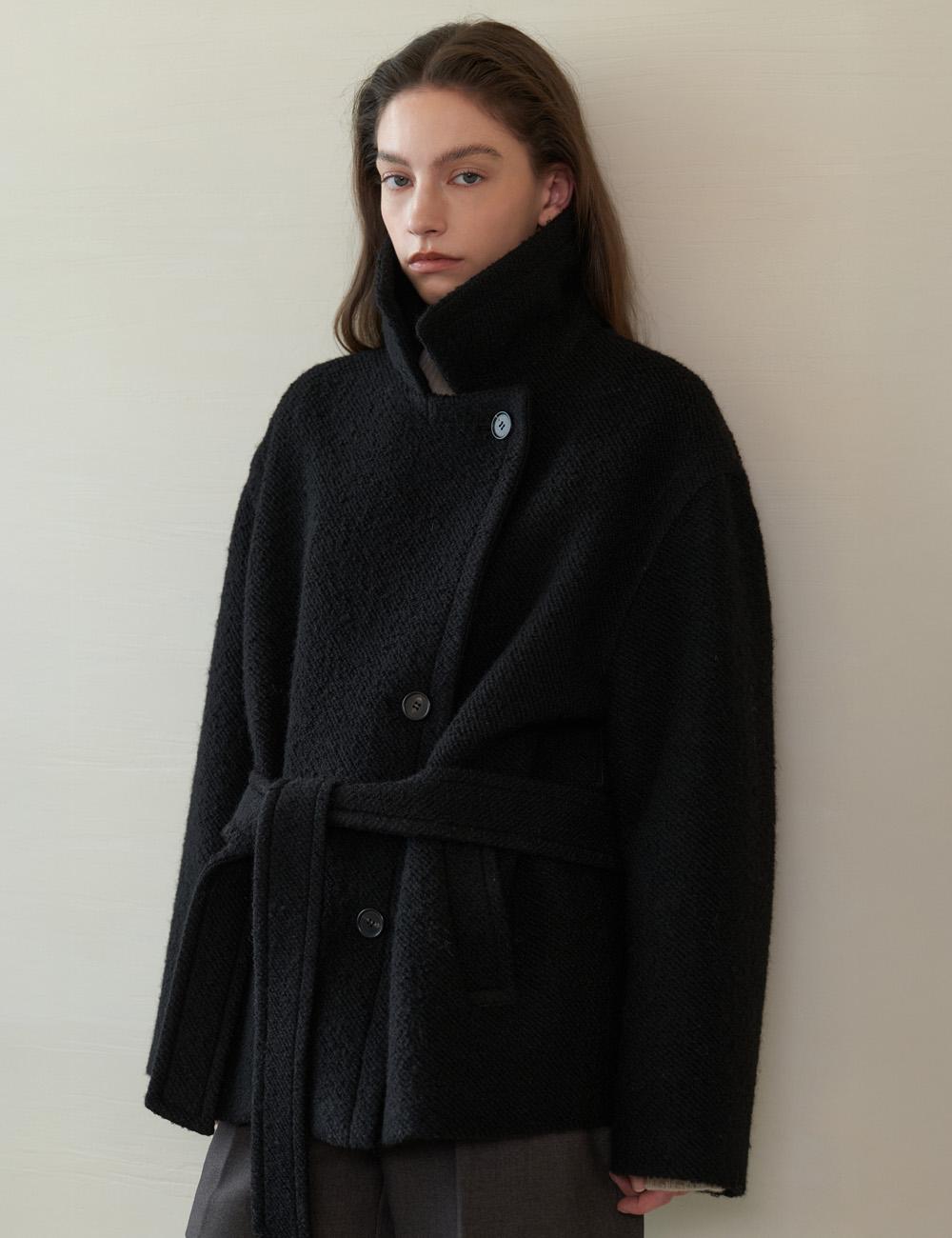 Brera Alpaca Boucle Half Coat (Black)